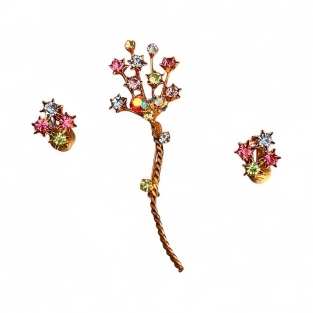 Austria Multicolor Flower Pin Brooch earrings rhinestone crystal multicolor